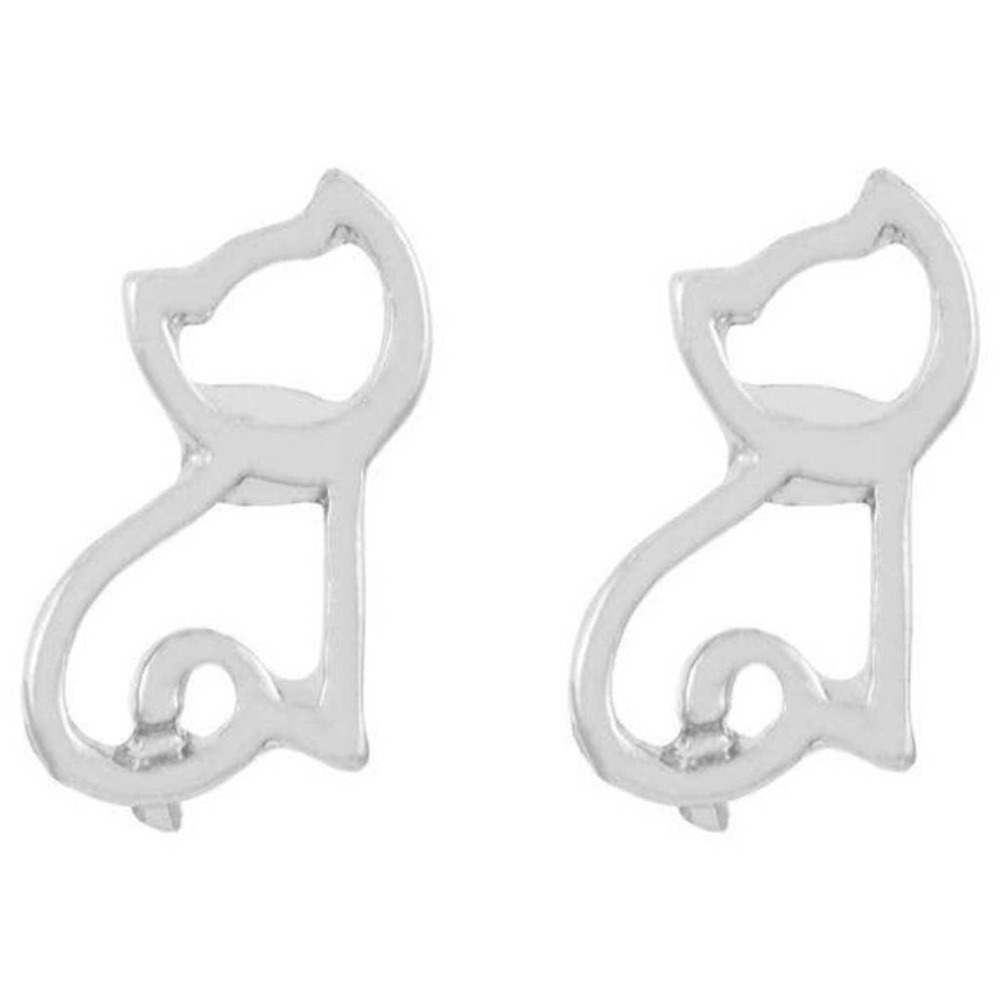 Cat Cutout Cat Stud Earrings - Silver
